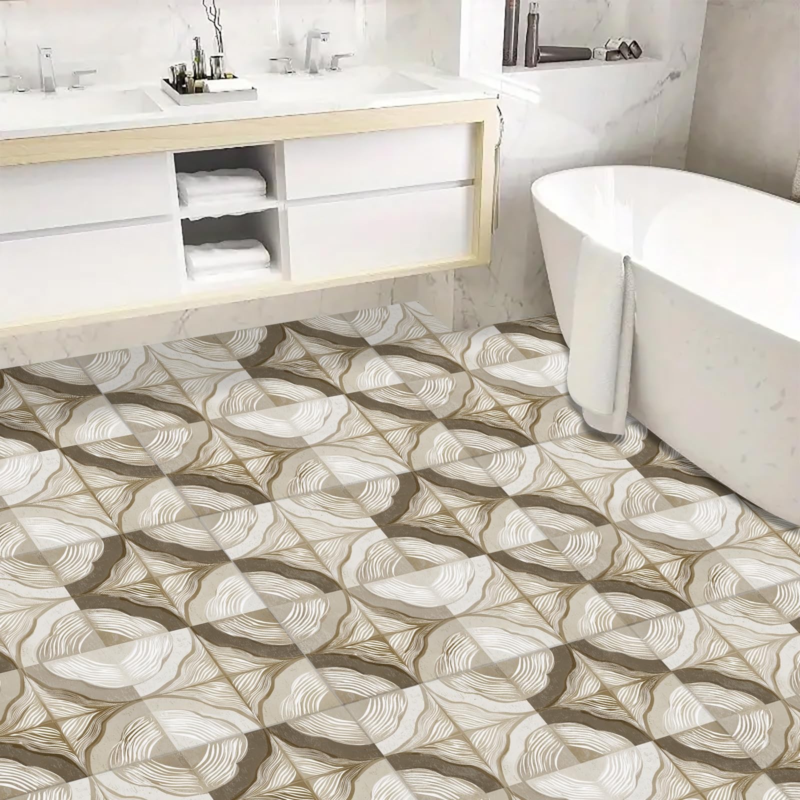 10pcs Floor Tiles Self Adhesive 12×12 Inch Beige and Brown Peel and Stick Vin…