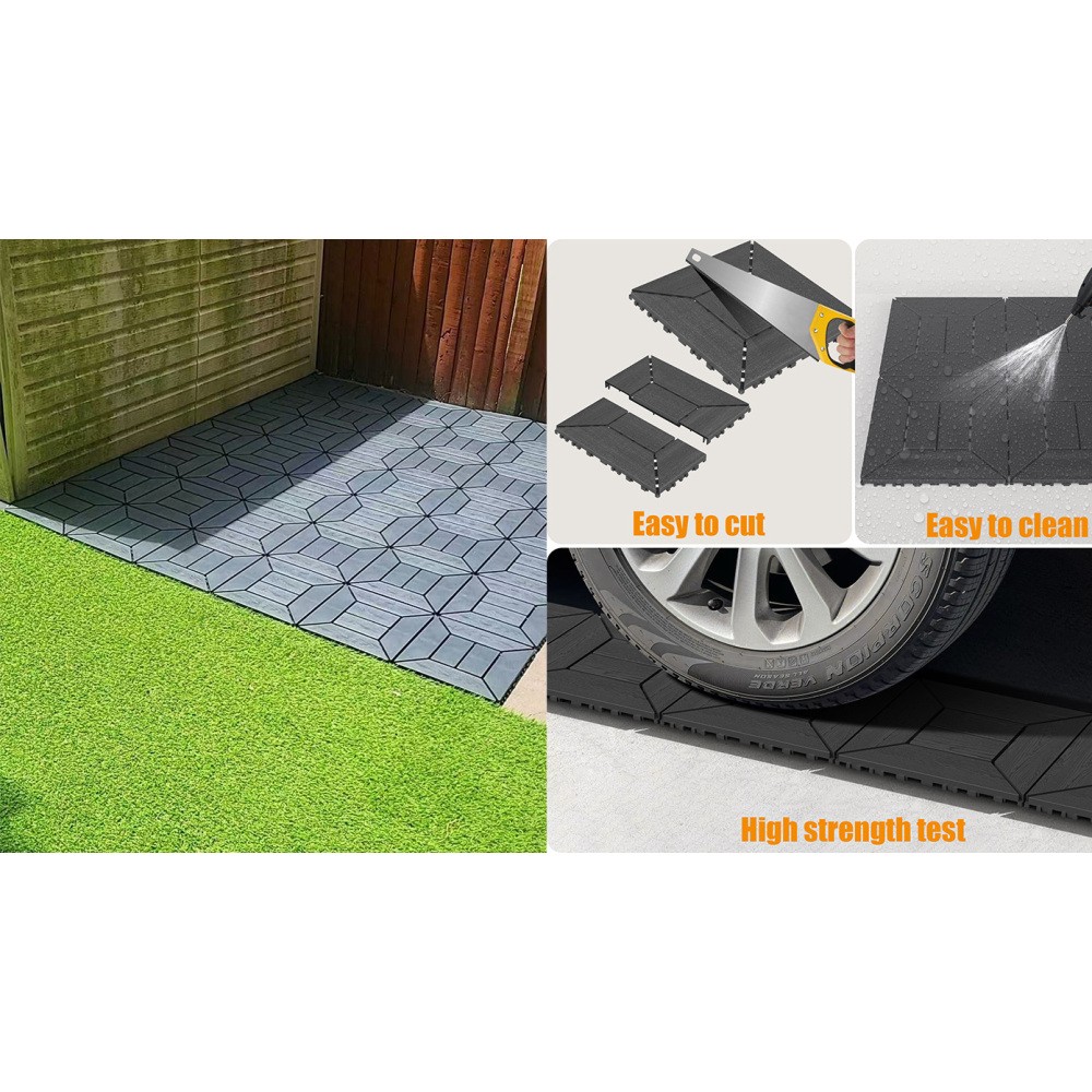 12 Inch Interlocking Deck Tiles Dark Gray Polypropylene DIY Floor Tiles