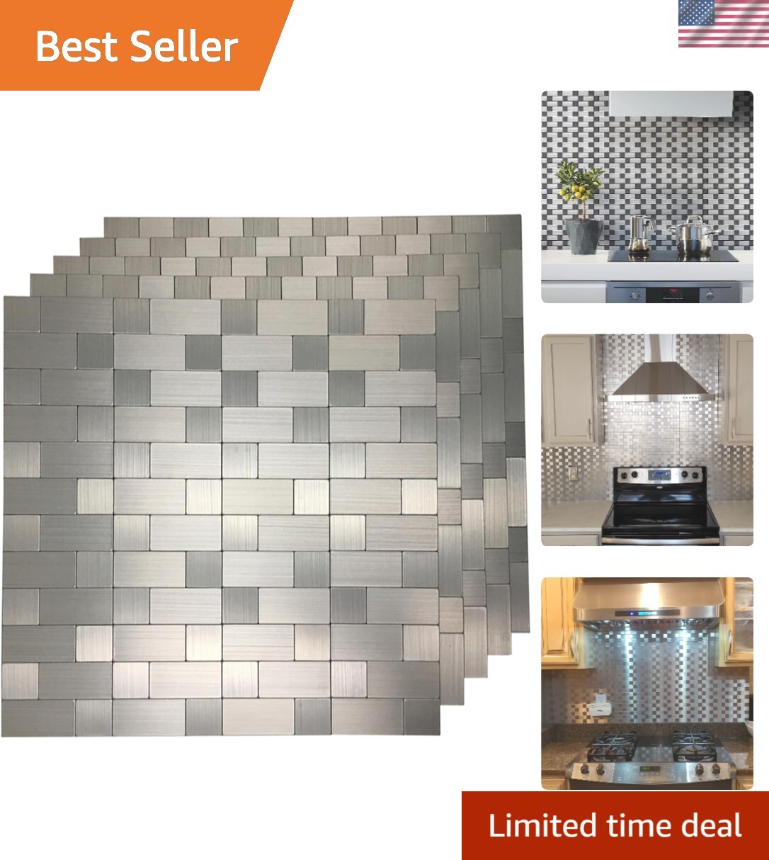 10-Pack Self-Adhesive Metal Backsplash Peel and Stick Tile for Kitchen, 12″ x…