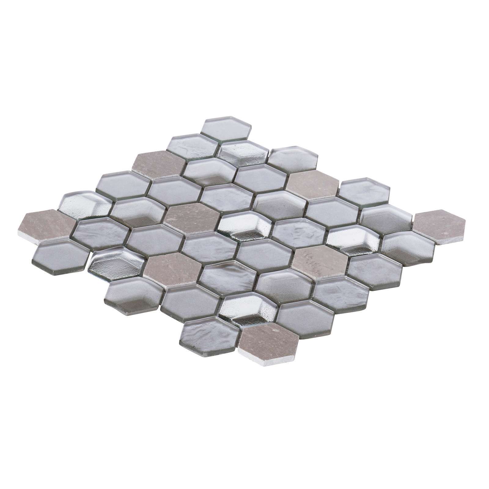 Hexagon Gray Metallic 3D Glass Marble Stone Mosaic Tile Kitchen Bath Backsplash