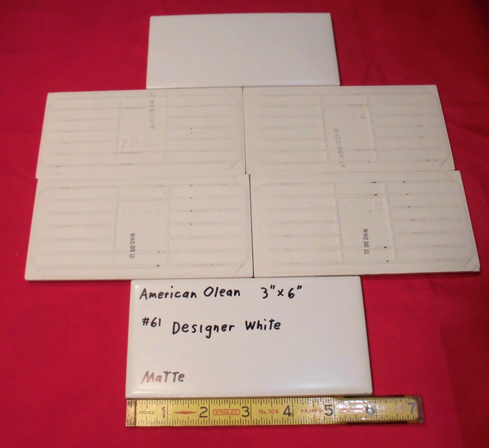 6 pieces: #61 Designer White: Matte Ceramic Subway Tiles by American Olean, NEW
