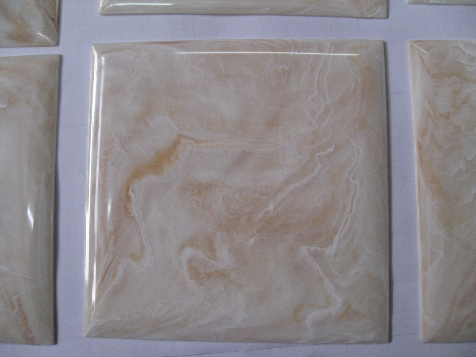 1 vtg ORANGE brown MARBLE PLASTIC TILE 4 1/4″ wall bathroom kitchen polystyrene