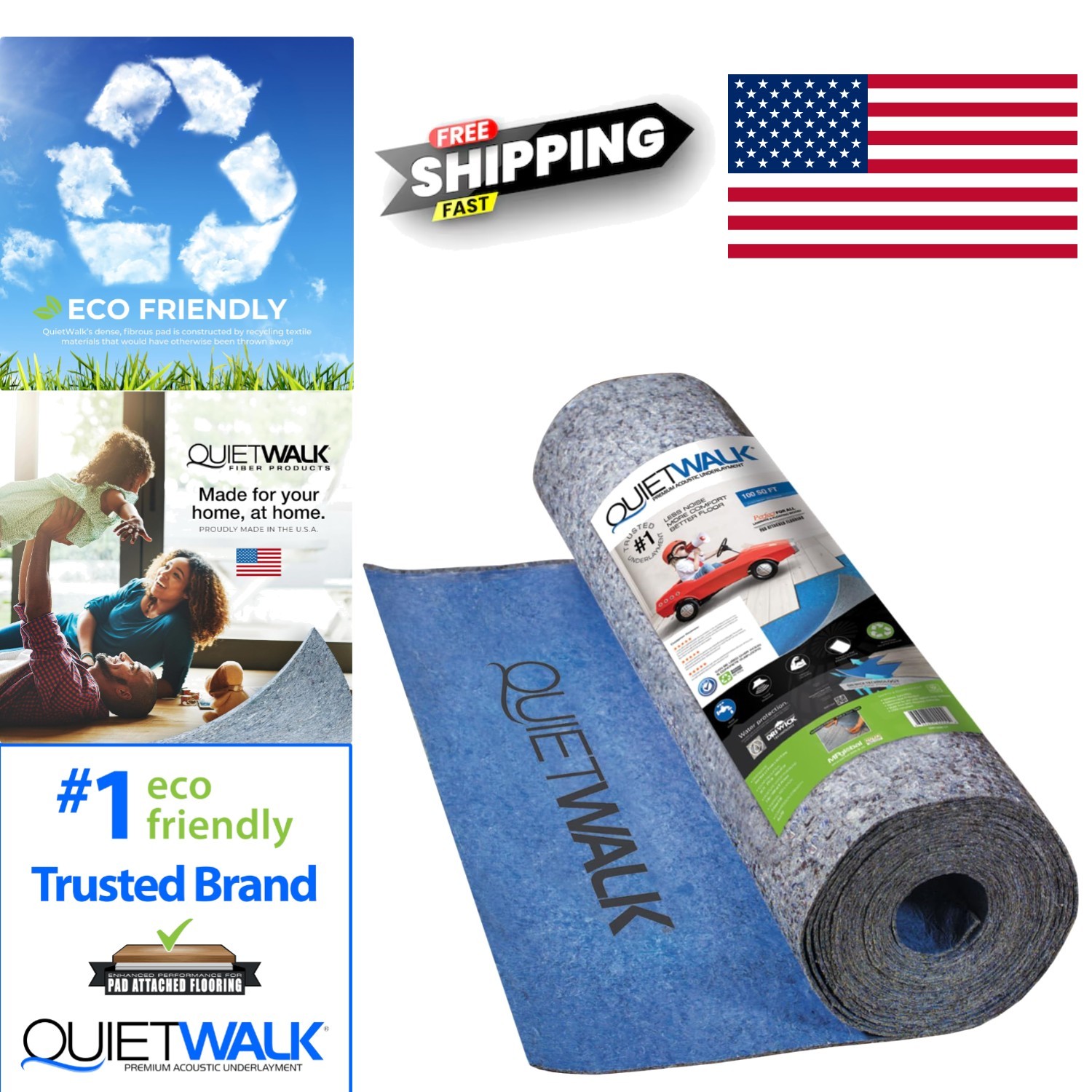Recycled Fiber Underlayment for Floating Hardwood and Laminate Floors 200 sq ft