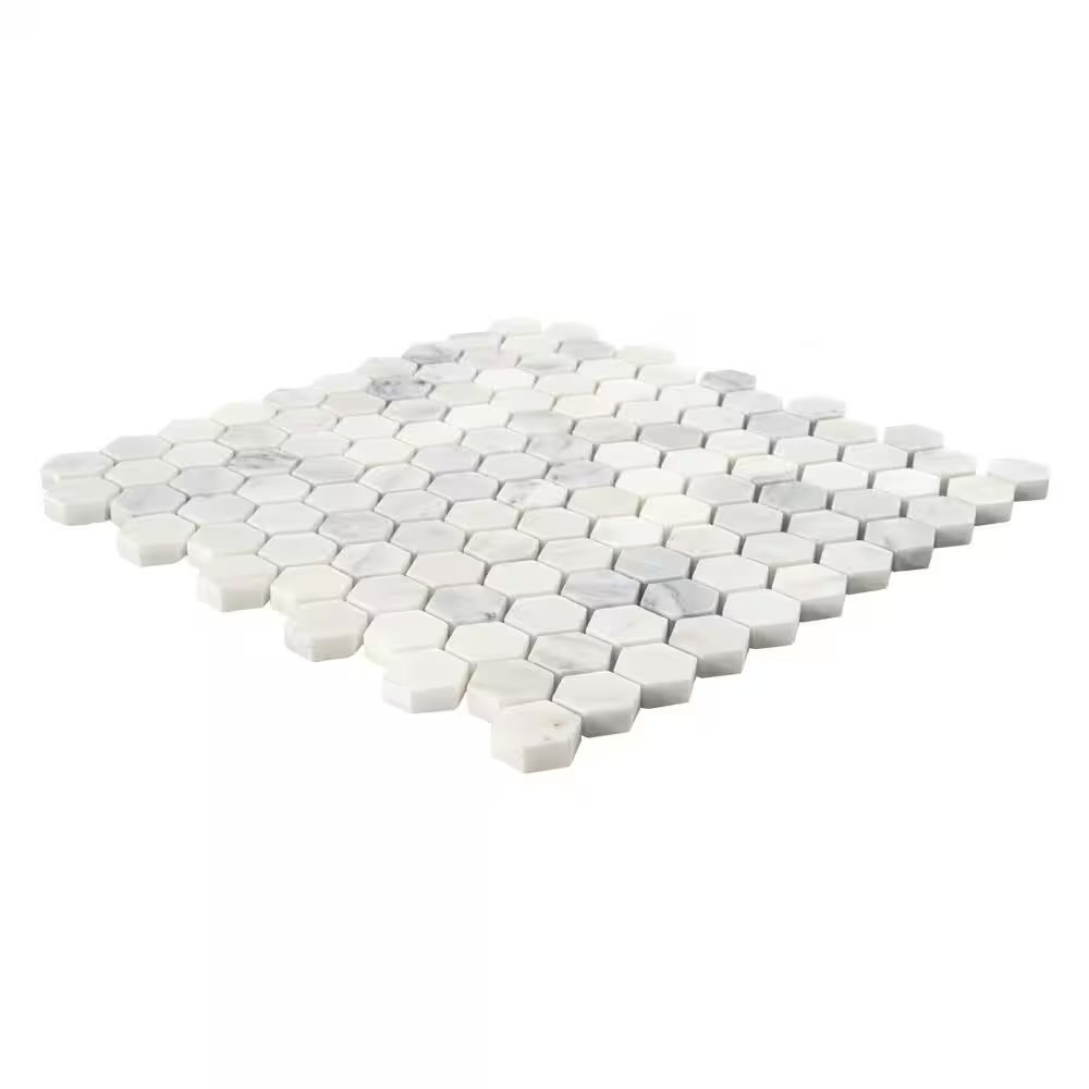 Greecian White 12 X 12 In. X10 Mm Honed Marble Hexagon Mosaic White Classic Patt