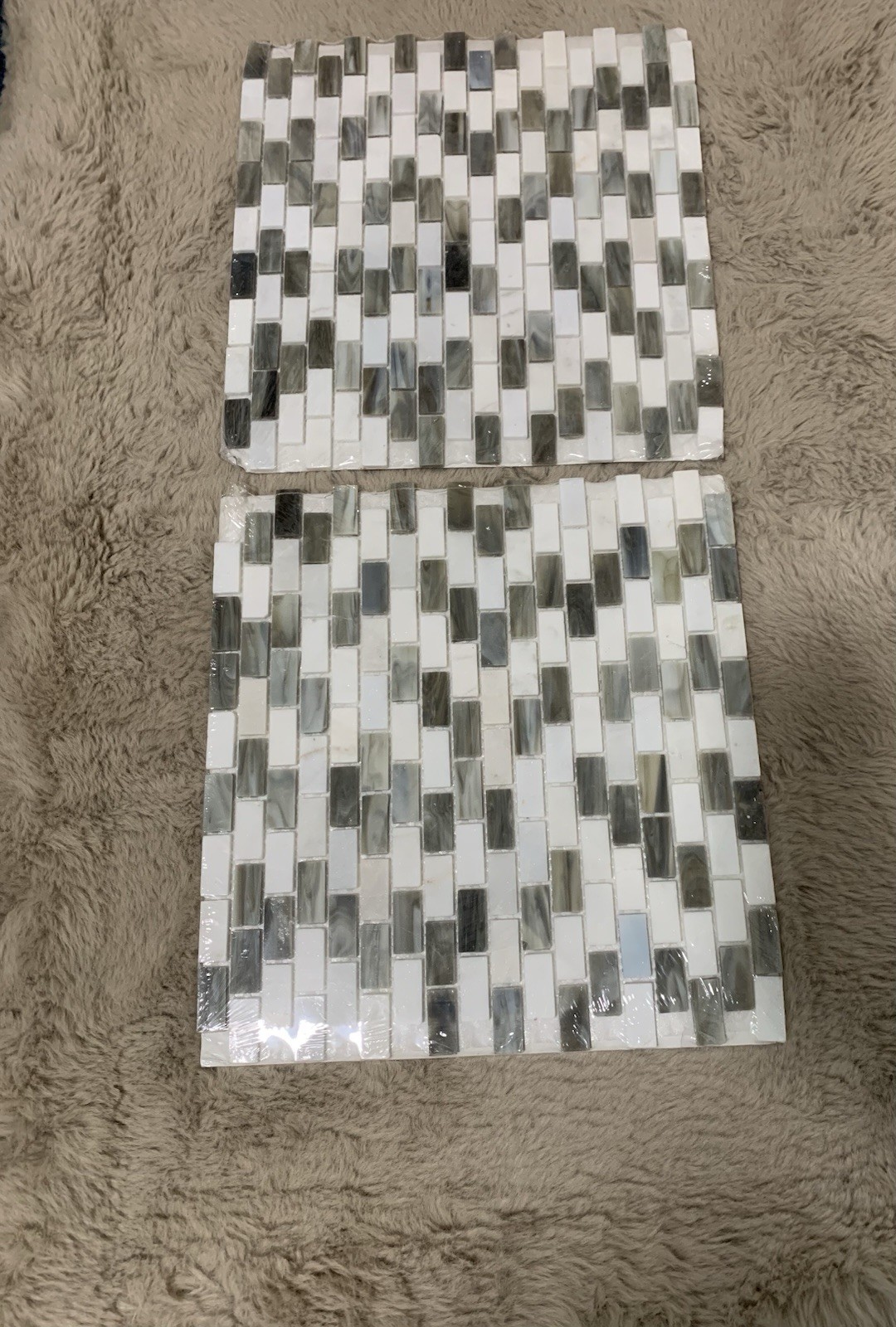 American Olean 12×12 Mosaic Tile Glass Stone Gray White Glossy 2 Sheets
