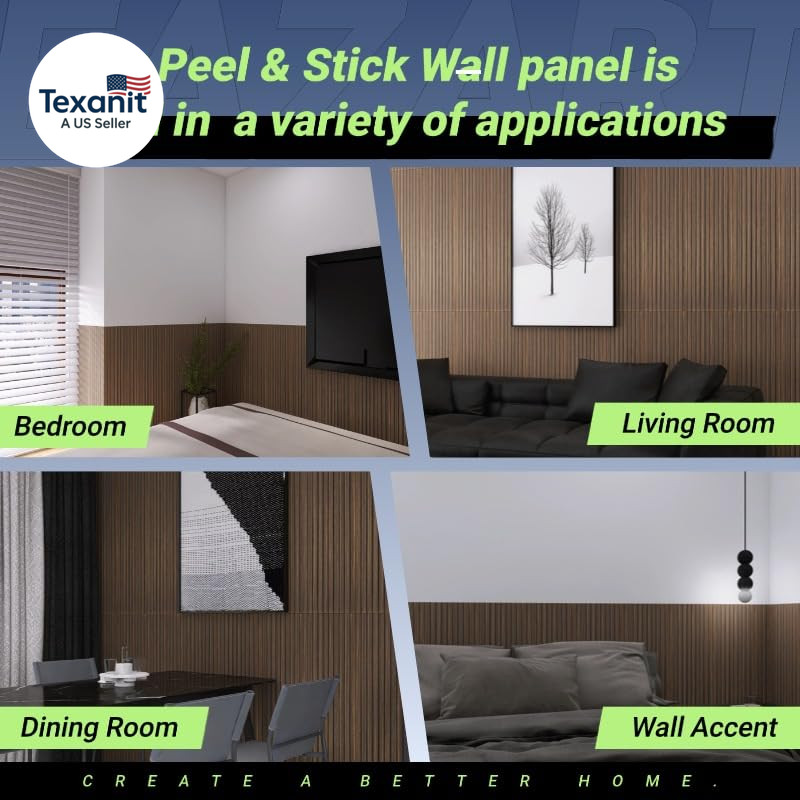 Modern Self-Adhesive Wood Slat Wall Panels, Peel and Stick Wooden Design, Decora