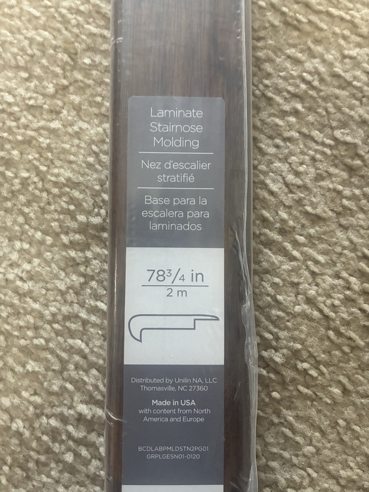 Stairnose Molding Brown Glue Down 78 3/4 in 2 m MSNP-04323