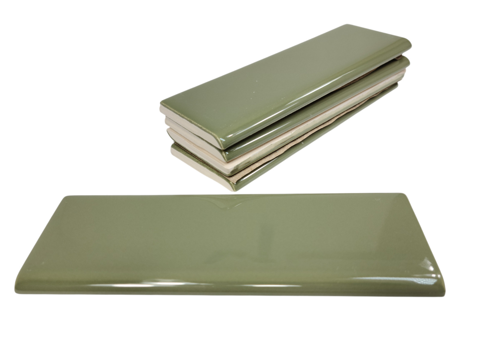 Avocado Green Ceramic Tile Bullnose Subway Backsplash Trim Mid Century Modern