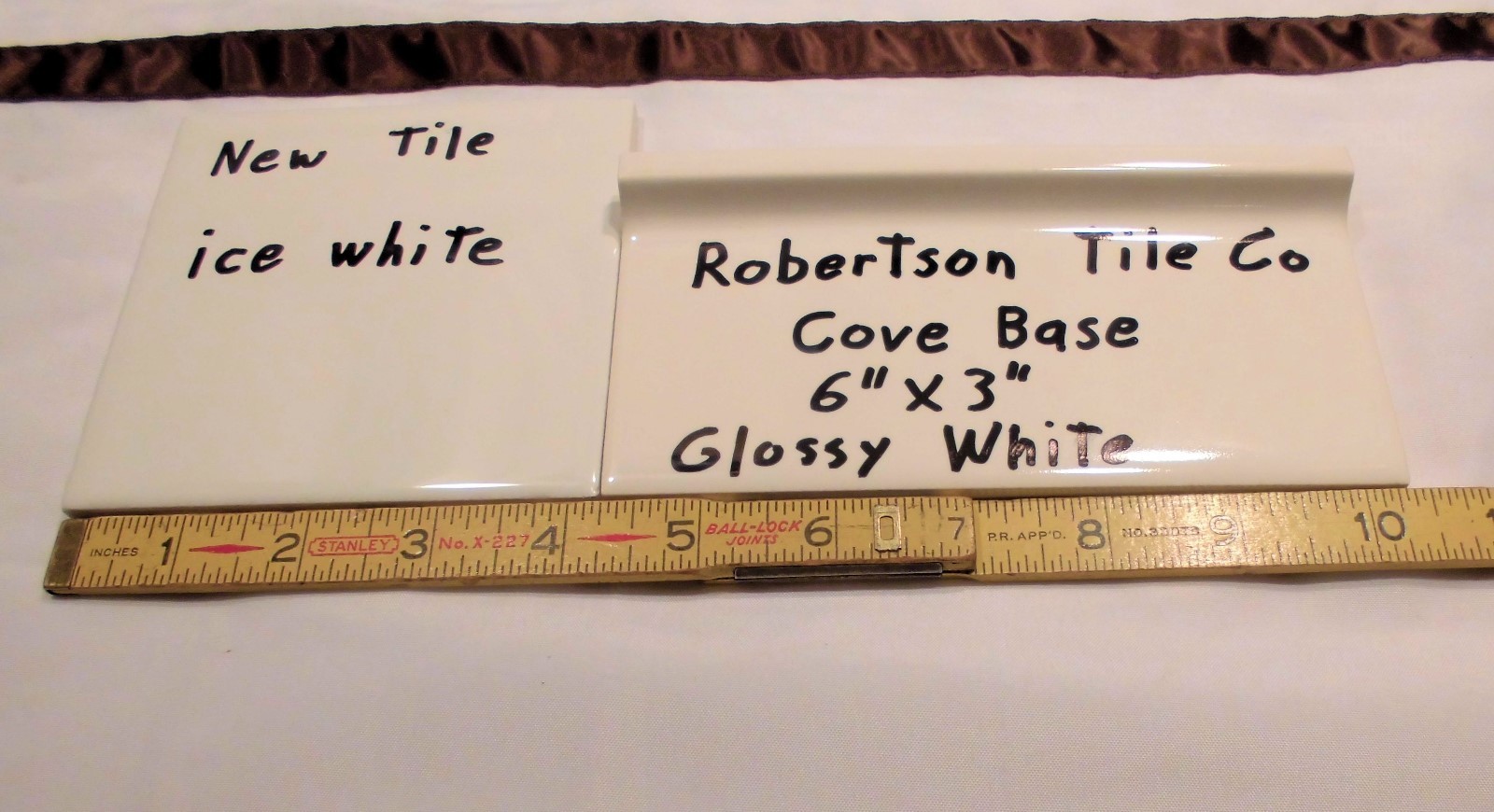 1 pc. *Vintage White* stack-on base/cove Ceramic Tile by Robertson Co. 3″ X 6″