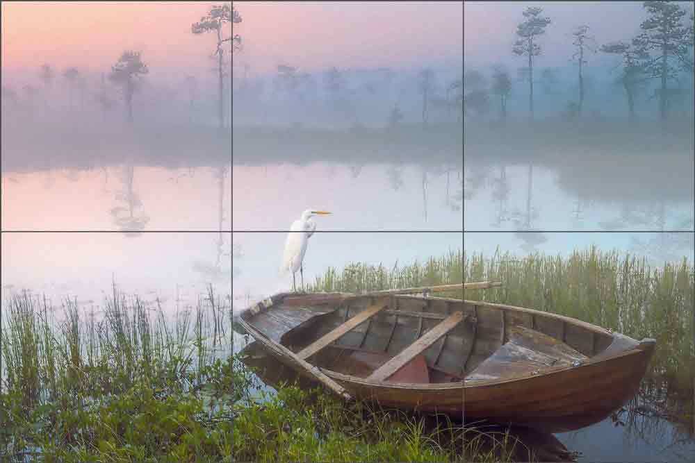 Egret Bird Tile Backsplash Steve Hunziker Coastal Art Mural OB-SH1116