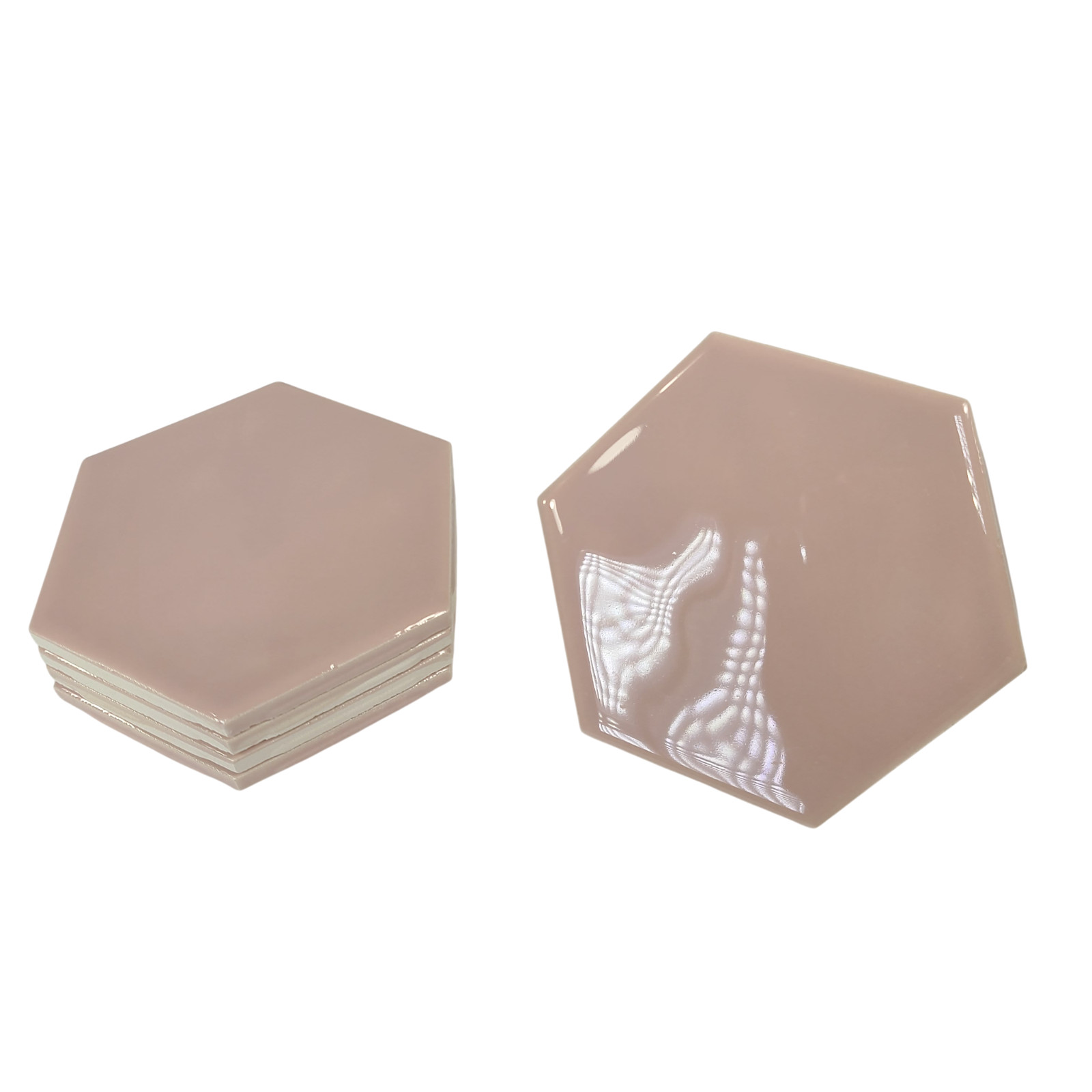 Pink Ceramic Tile Hexagon Subway Vintage Mid Century Modern Rippled Undulated