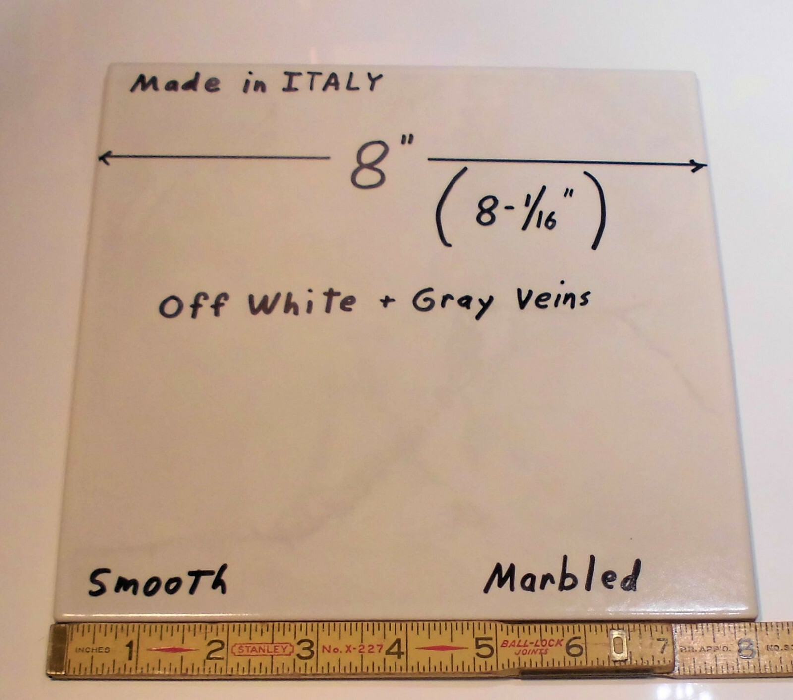 1 pc. Off White + Gray Veins: made in Italy 8″ Ceramic Floor Tile, Marble Effect