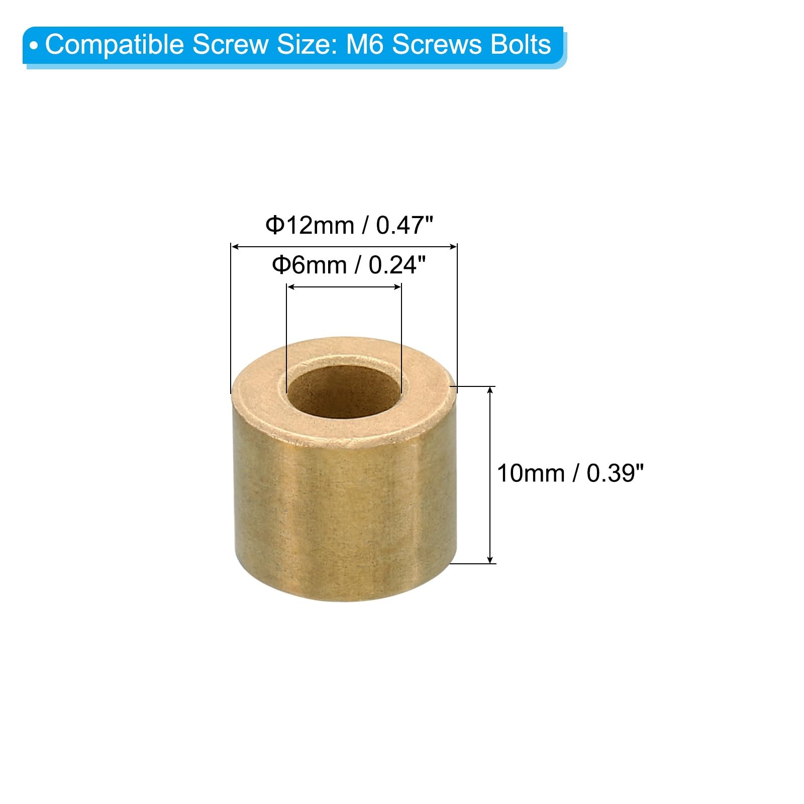 PATIKIL M6 Brass Spacers, 5 Pcs Metal Spacer 6mm ID x 12mm OD x 10mm L,