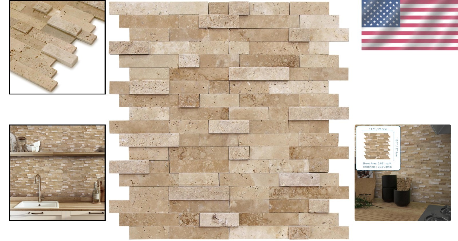 Natural Stone Mosaic Tiles Peel Stick 3D Beige Kitchen Backsplash Heat Resistant