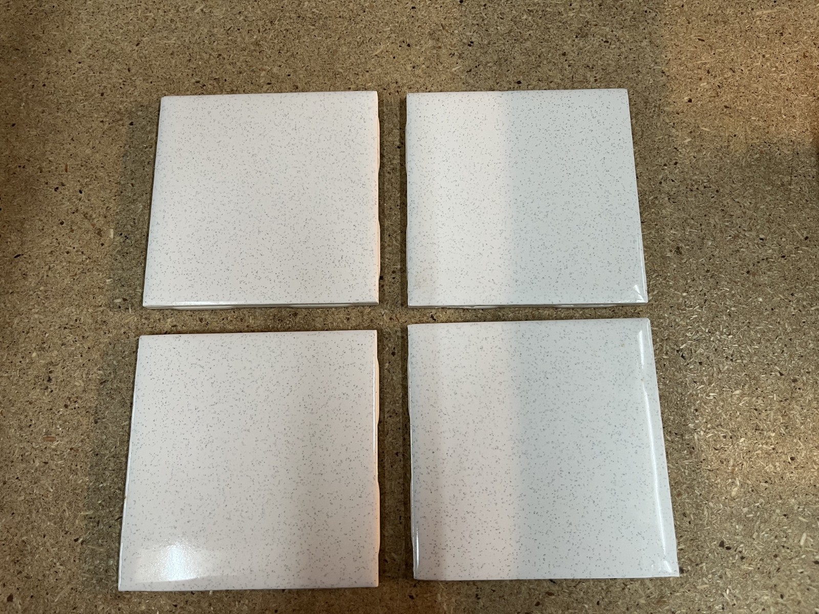 Lot Of 4 – Vintage Ceramic White W/ Gray Flecks Specks TileCrest Tile 4 1/4″