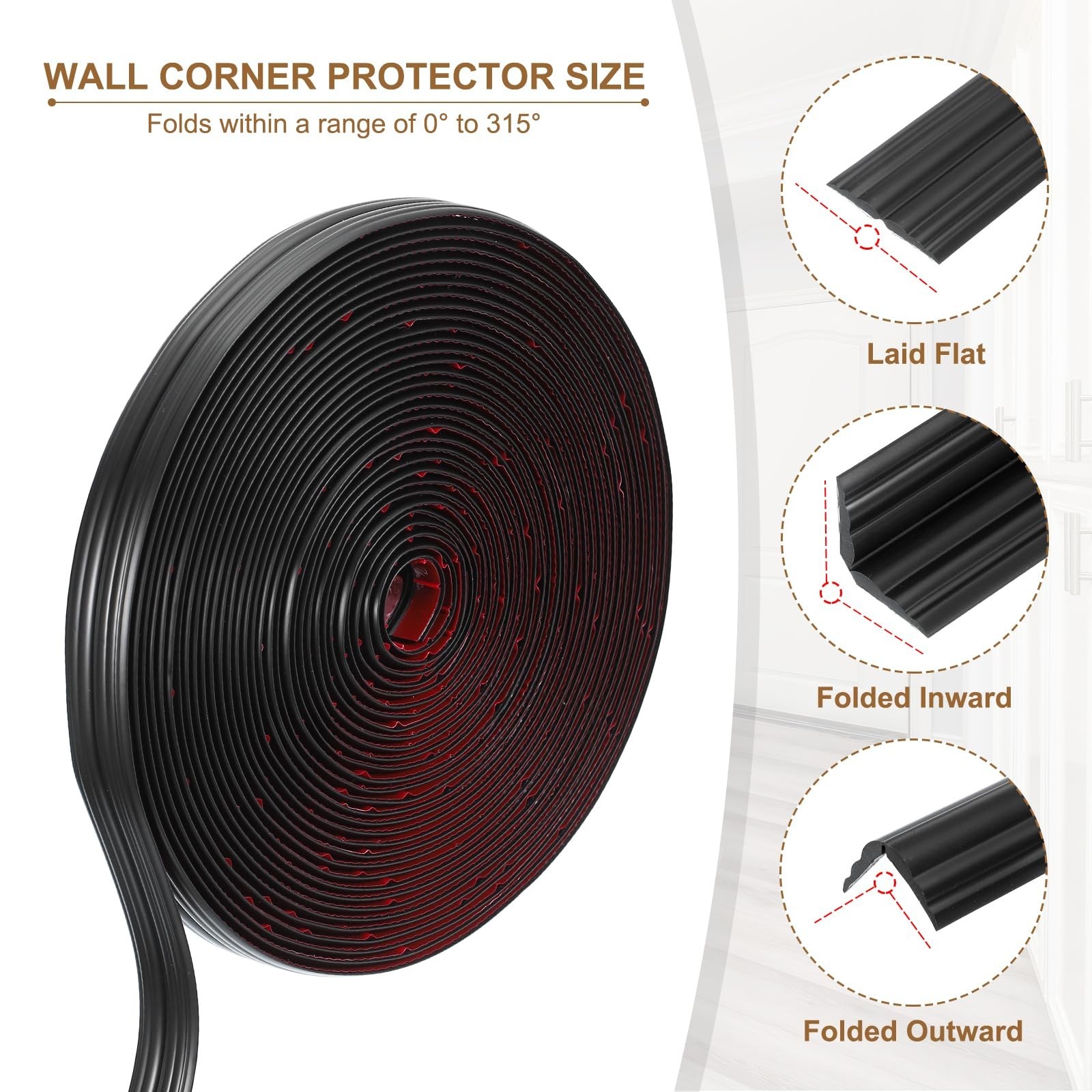 PATIKIL Wall Corner Protector 0.8 in x 33 Ft Self Adhesive Black for Ceiling