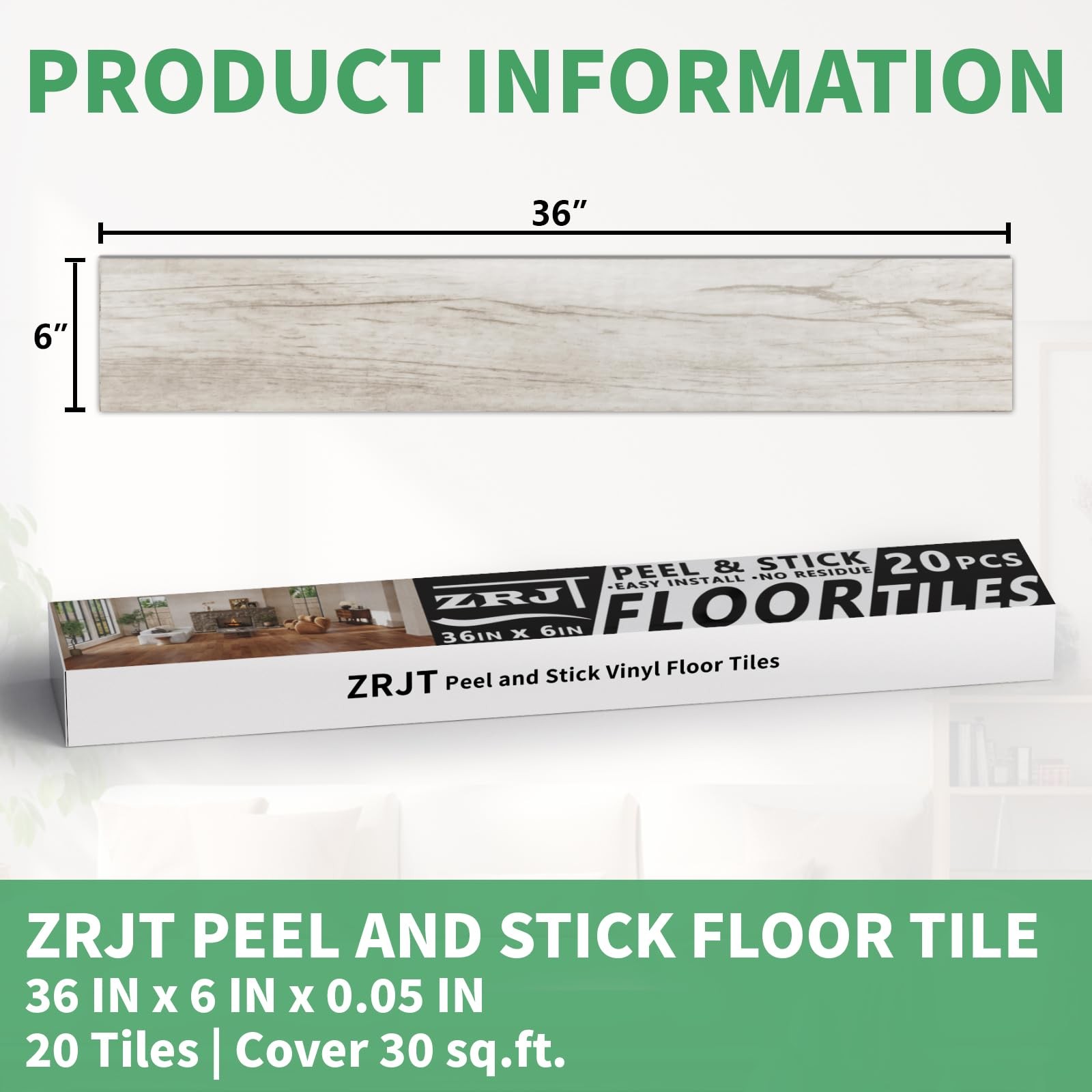 30 Sq.Ft. Peel and Stick Vinyl Floor Tiles 36″ x 6″ Wood Look Planks, 20 Pack…