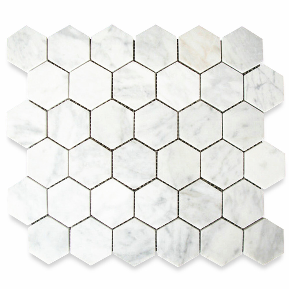 C32XH Carrara White Marble 2″ Hexagon Mosaic Tile Venato Carrera Honed