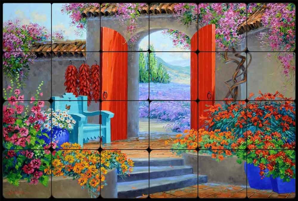 Floral Stone Tile Backsplash Mikki Senkarik Tuscan Art Mural MSA263