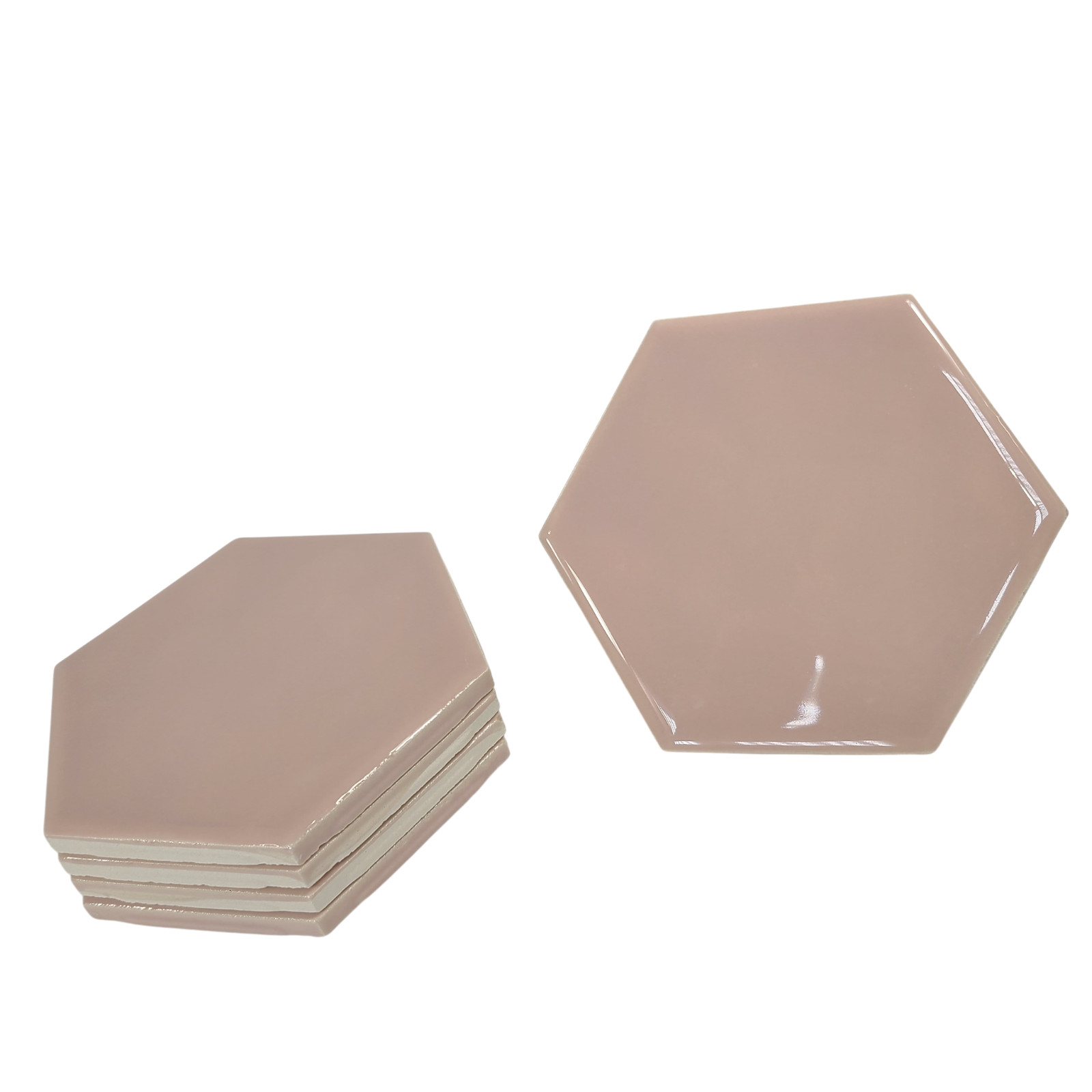 Pink Ceramic Tile Hexagon Subway Vintage Mid Century Modern Rippled Undulated