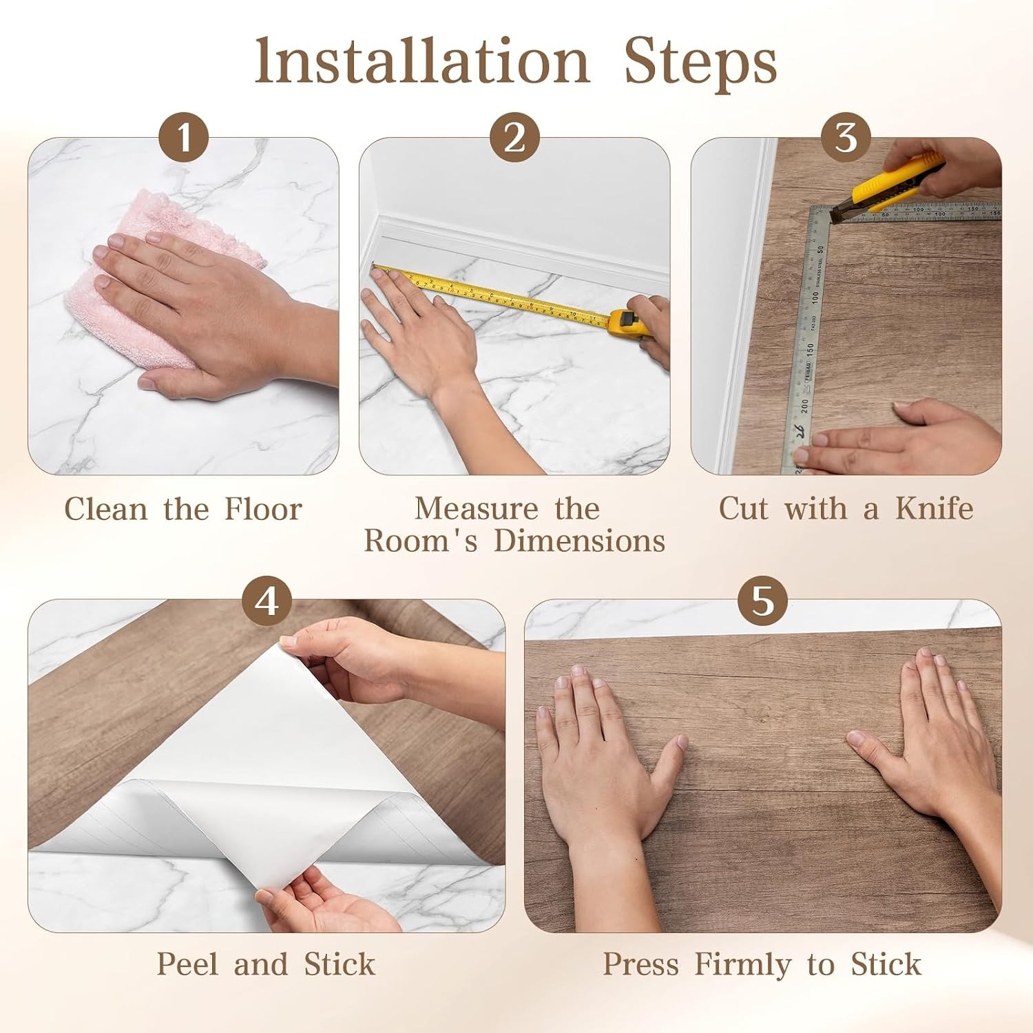 Peel and Stick Floor Tile Vinyl Flooring Roll 23″X 118″/19.4 Sq.Ft Linoleum Lami