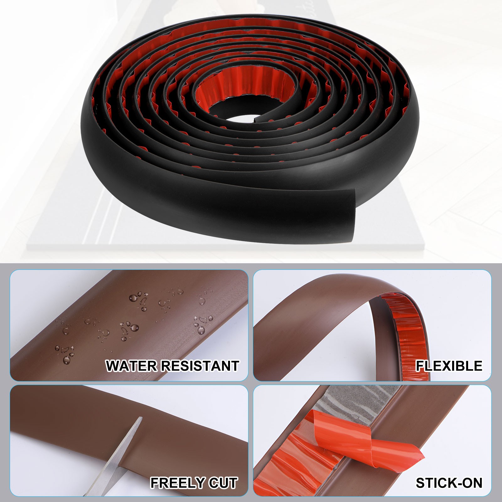 9.84ft PVC Floor Transition Strip Self Adhesive Carpet to Tile Strip Black