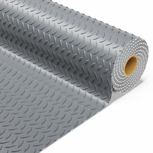 Gray 4x10FT Garage Floor Mat – 3.6mm Diamond Plate – Rubber – Extra Thick