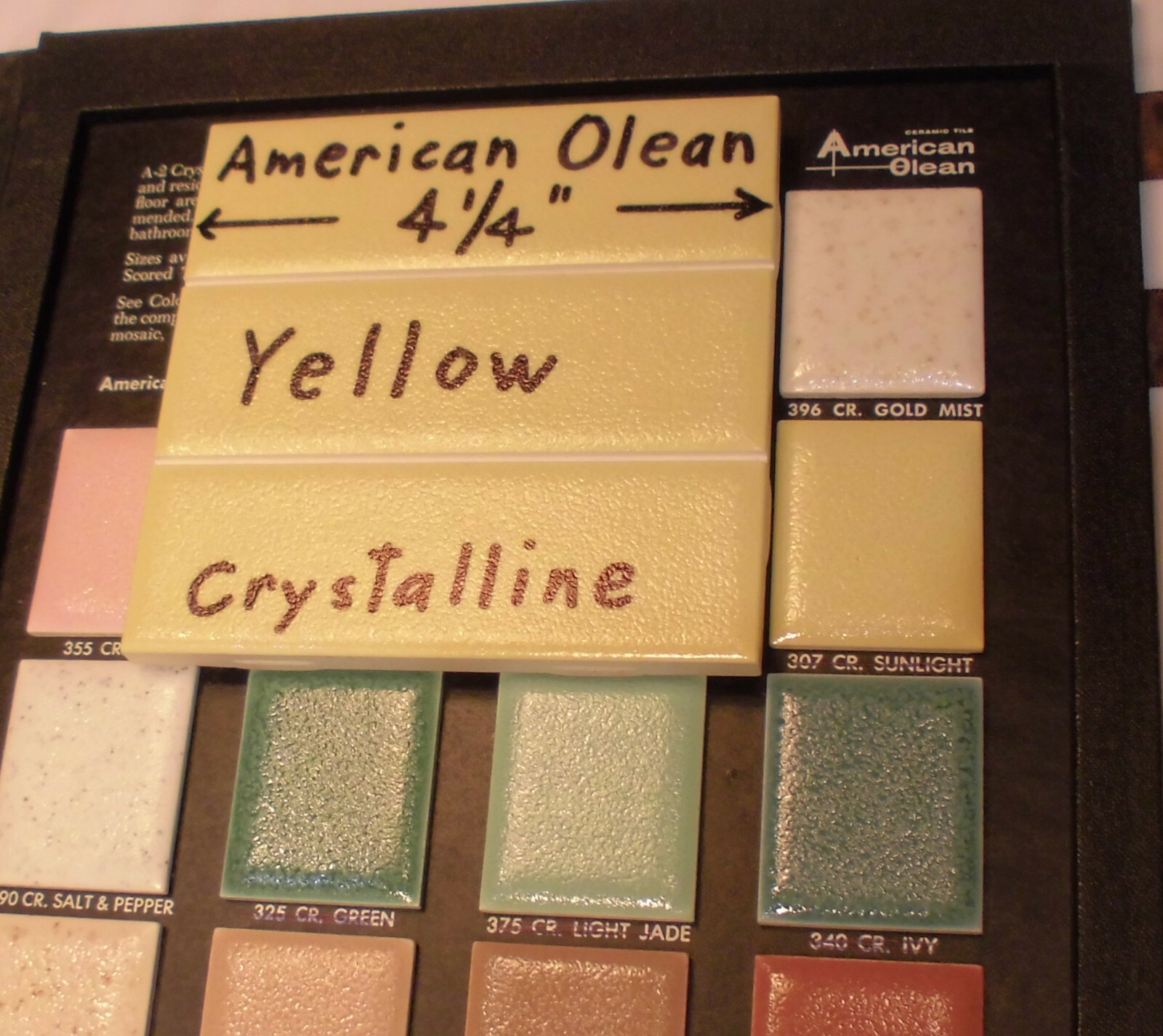 2 Ceramic Tiles *Yellow* Scored 3rd; Crystalline by American Olean 4-1/4″ NOS