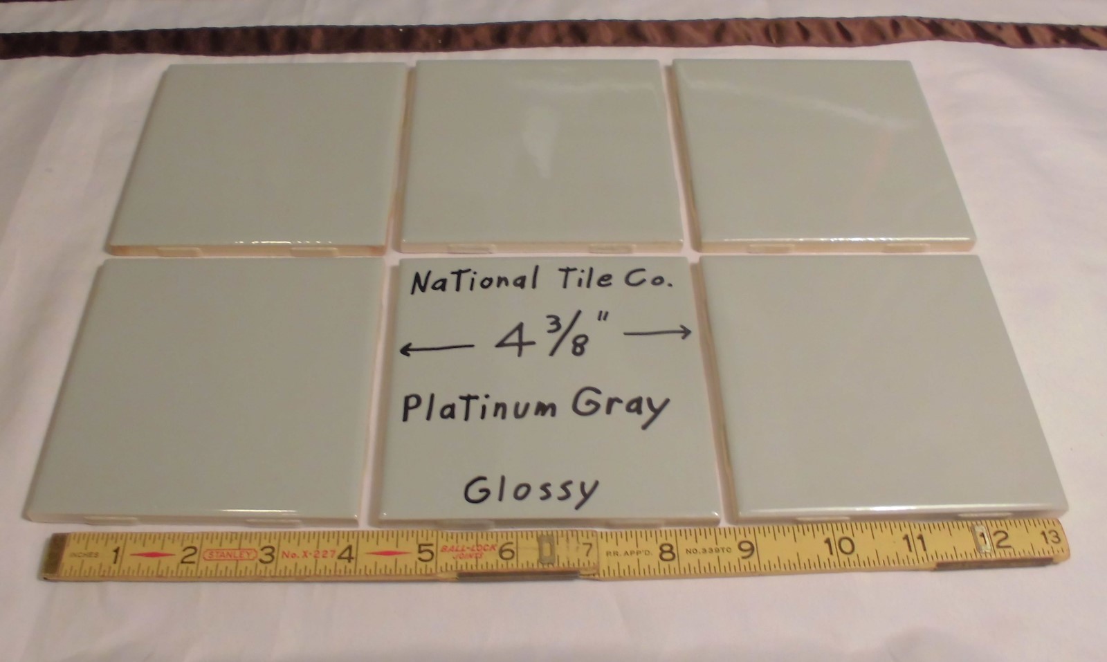 6 pcs. Vintage *Slate Gray-Platinum Gray* Glossy Ceramic 4-3/8″ National Tile Co