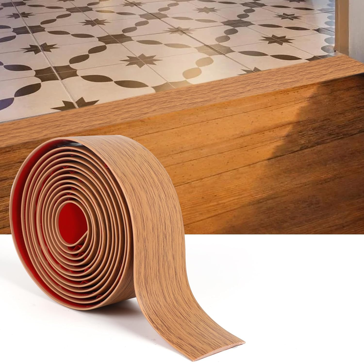3 Inch X 10FT Floor Transition Strip Self Adhesive, Brown Wood Grain Vinyl Floor