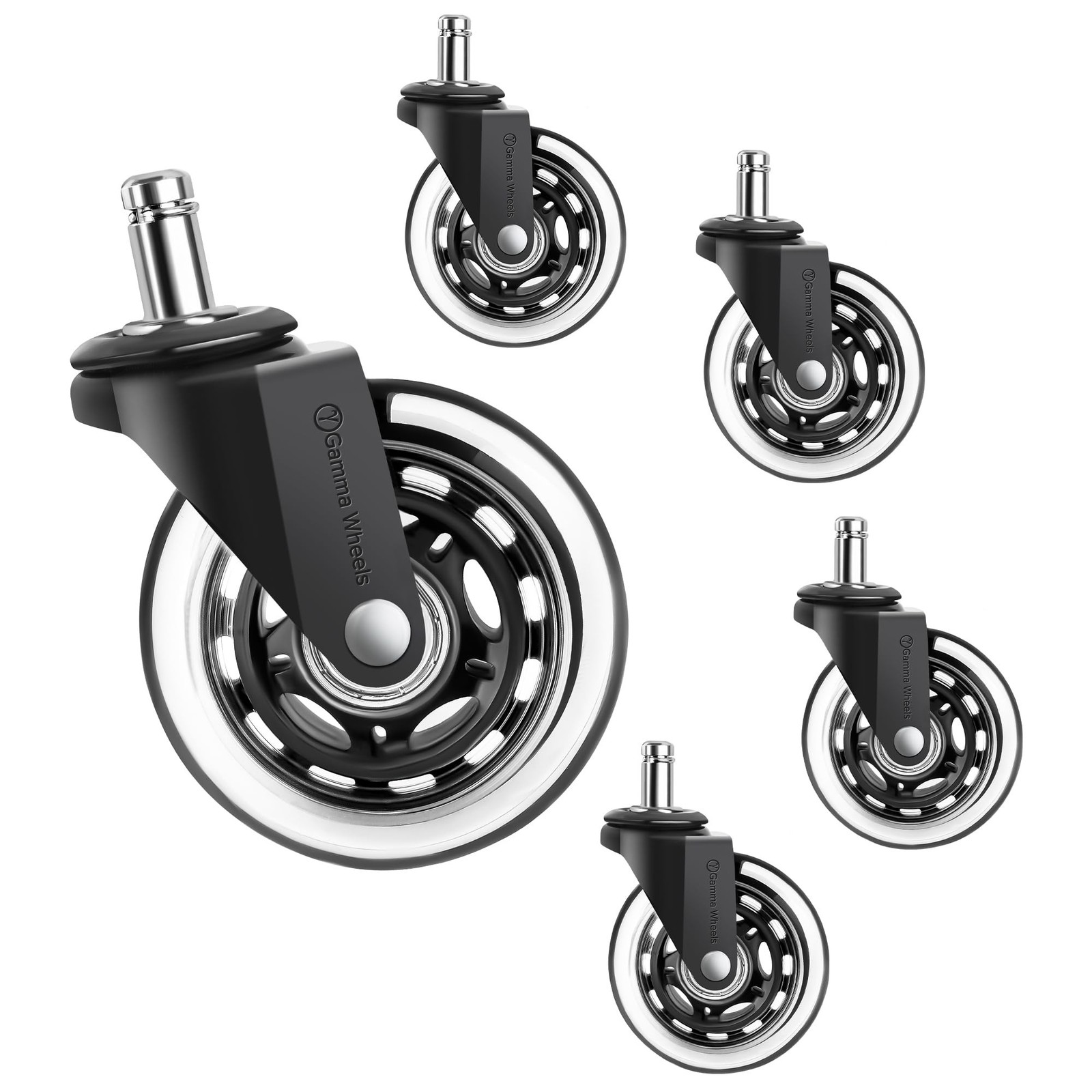 Premium Gamma Office Chair Wheels Black, Pack of 5, 7/16 x 7/8 Inch – Heav