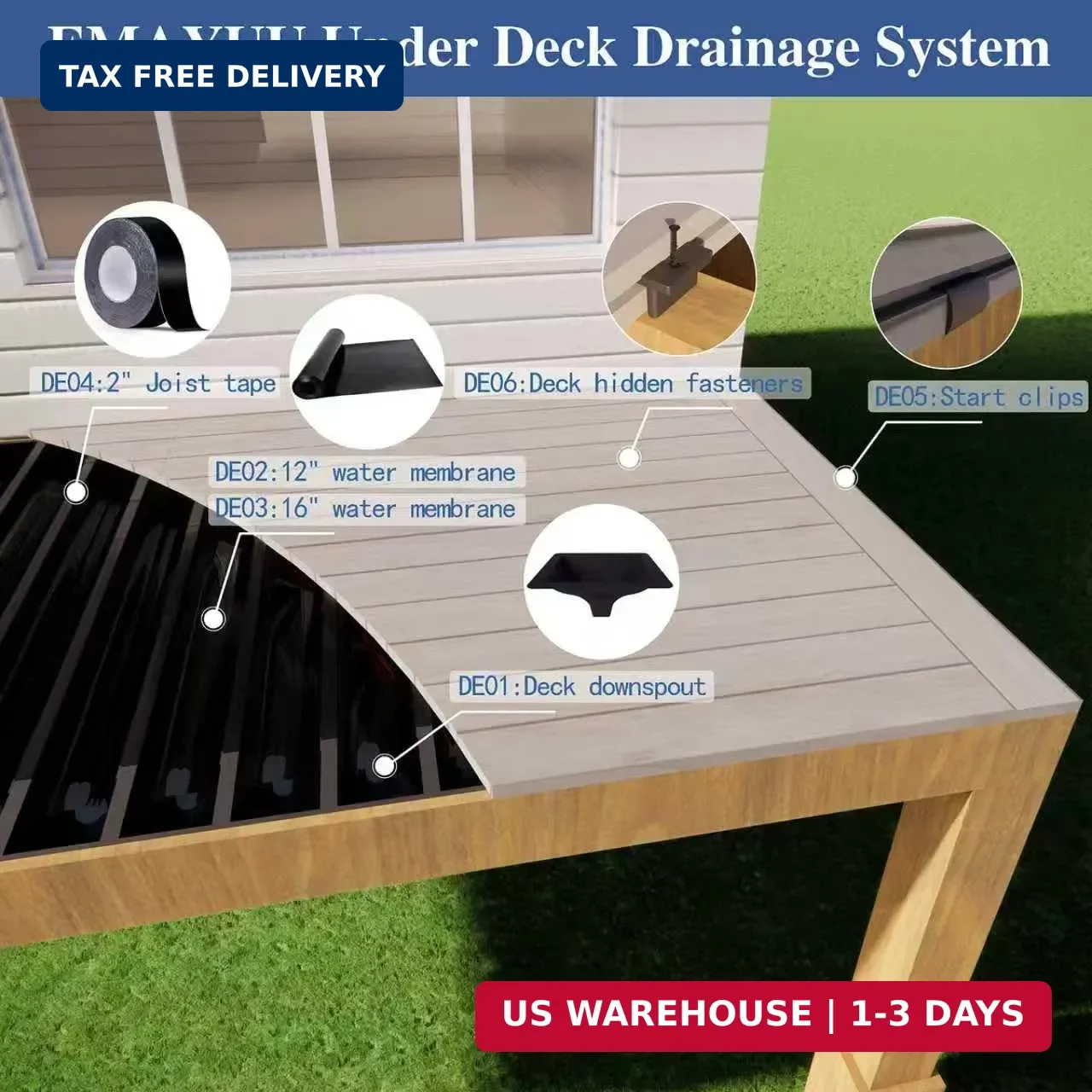 1PCS 50FT Black Waterproofing Membrane Black for Under Deck Drainage System, HDP