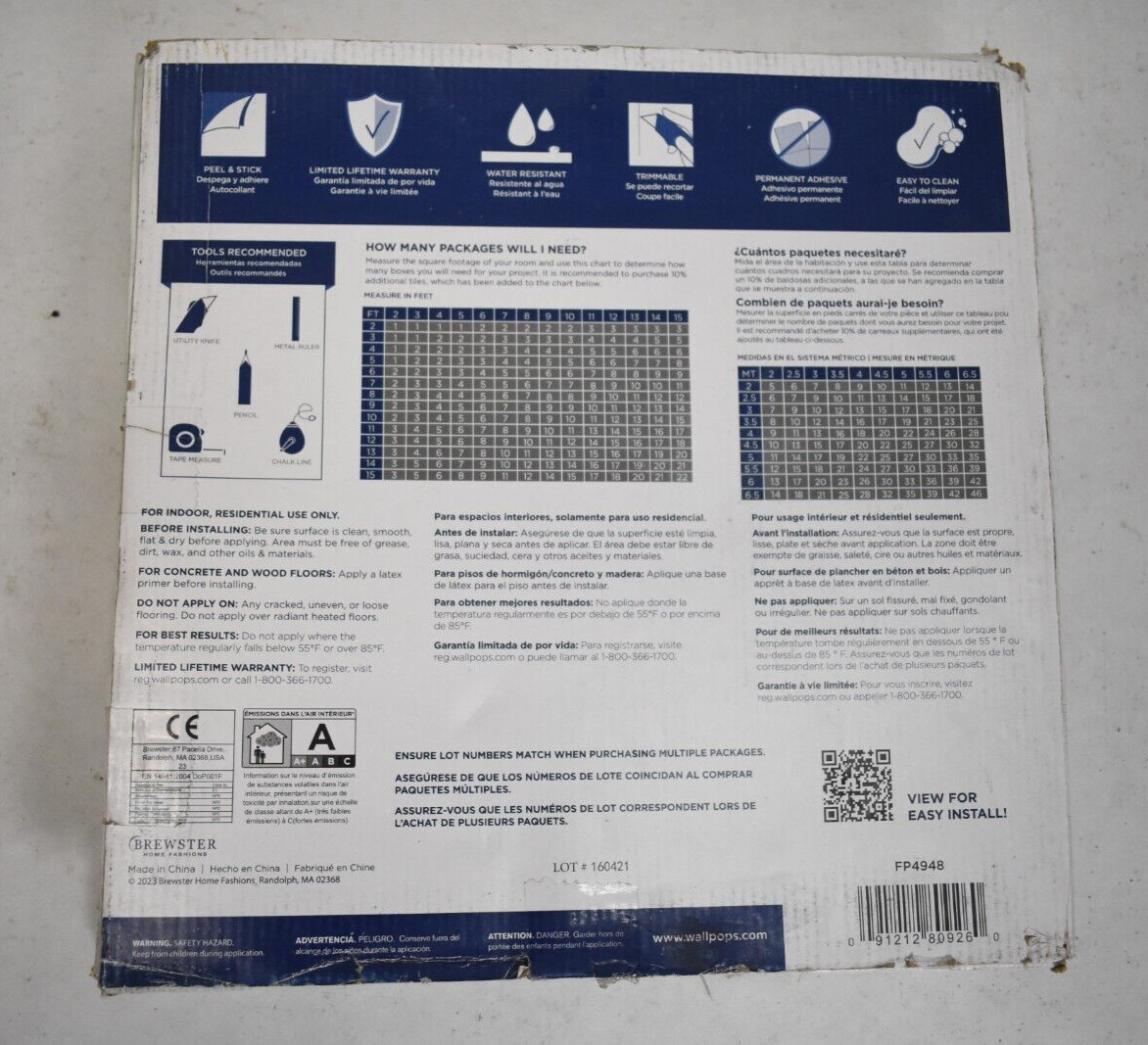 Lot of 20 Tiles Floor Pops Neutral Grey Peel & Stick Floor Tiles 12″ x 12″