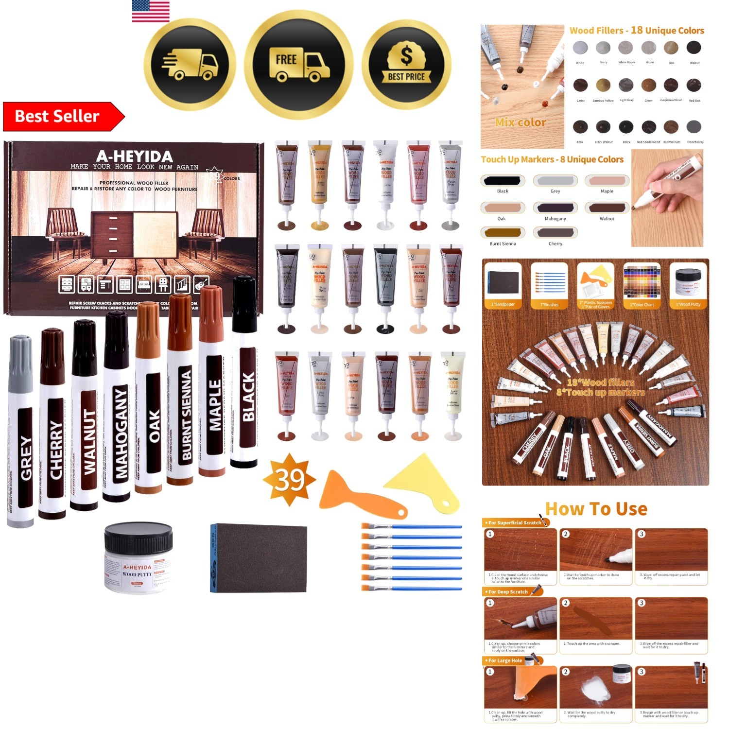 Wood Floor Scratch Repair Kit – 39pcs Furniture Repair Set for Hardwood Laminate