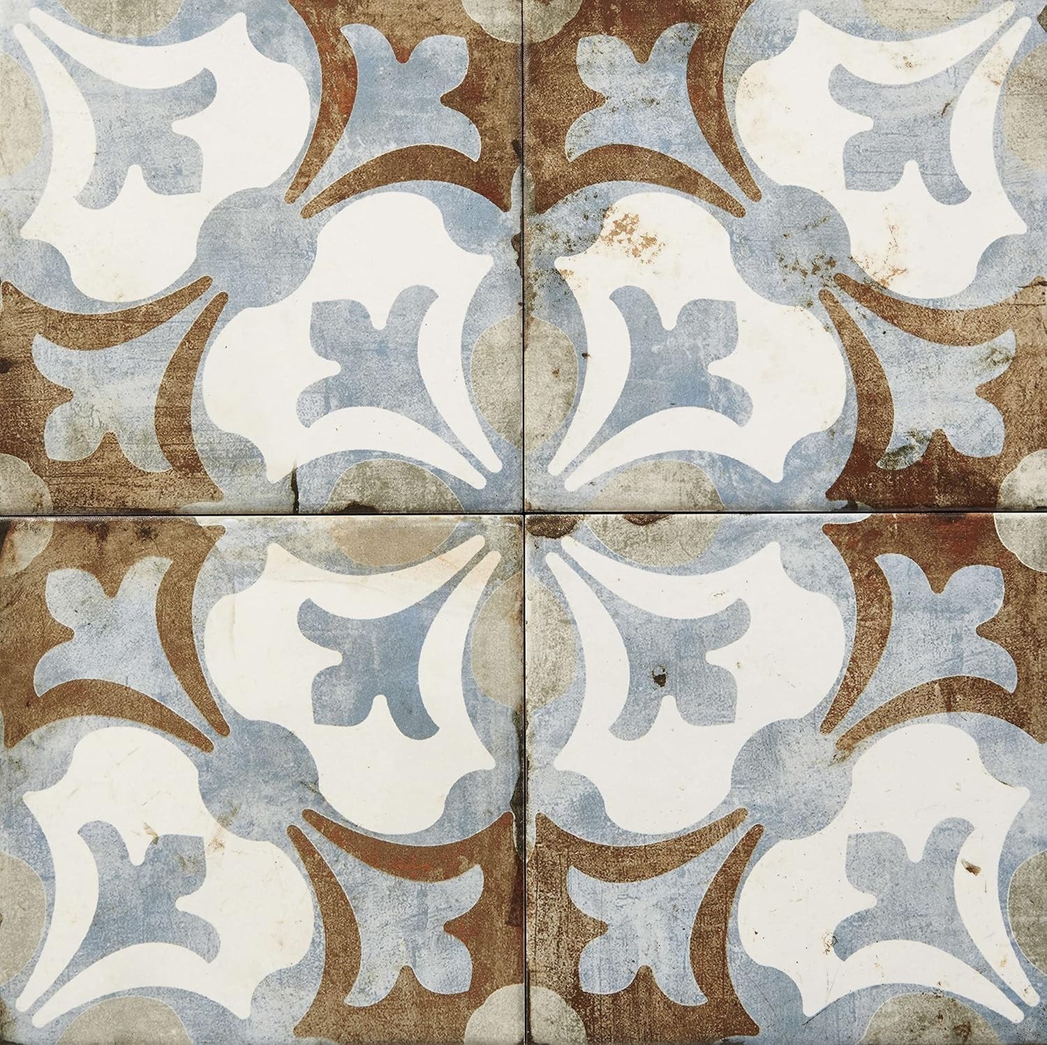 8×8 Amalfi Genuine Porcelain Floor Tile Weathered Blue and Brown (BOX OF 10)