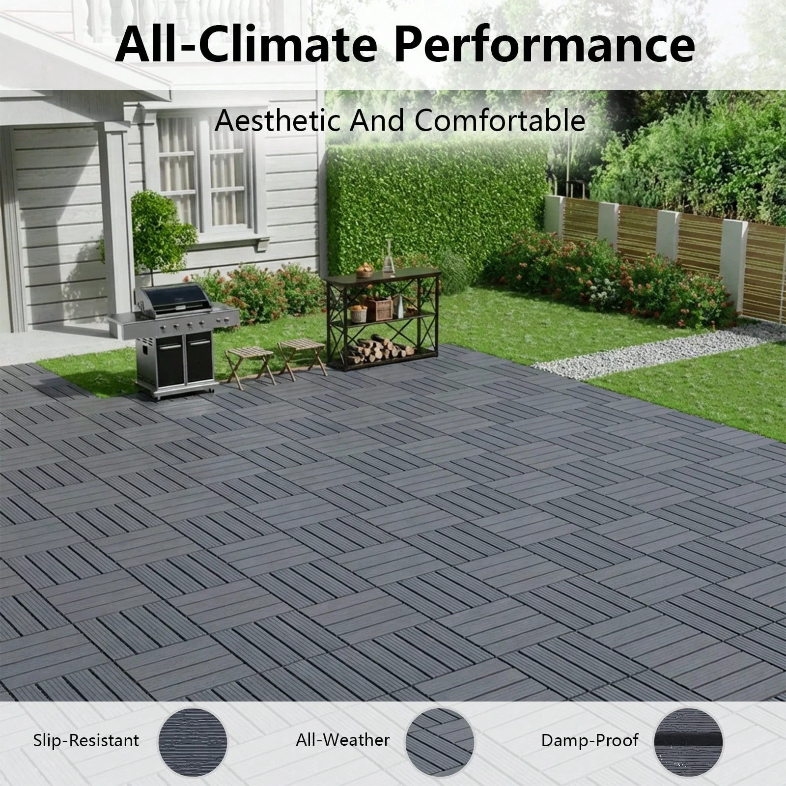 25/50/75PCS Deck Tiles Wood Flooring Interlock For Balcony Patio Outdoor 12″X12″