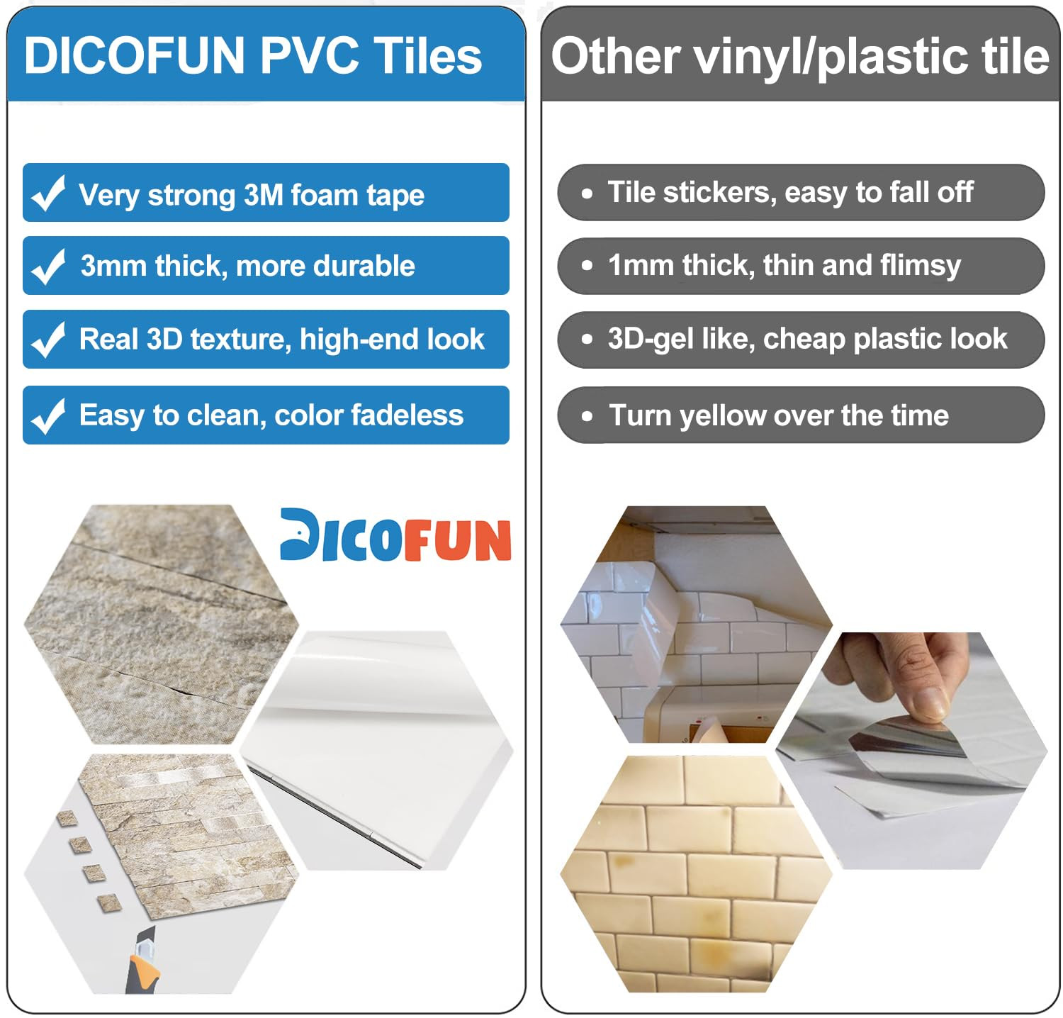 10-Sheet Peel and Stick Backsplash Wall Tile, PVC Kitchen Backsplash Peel and…