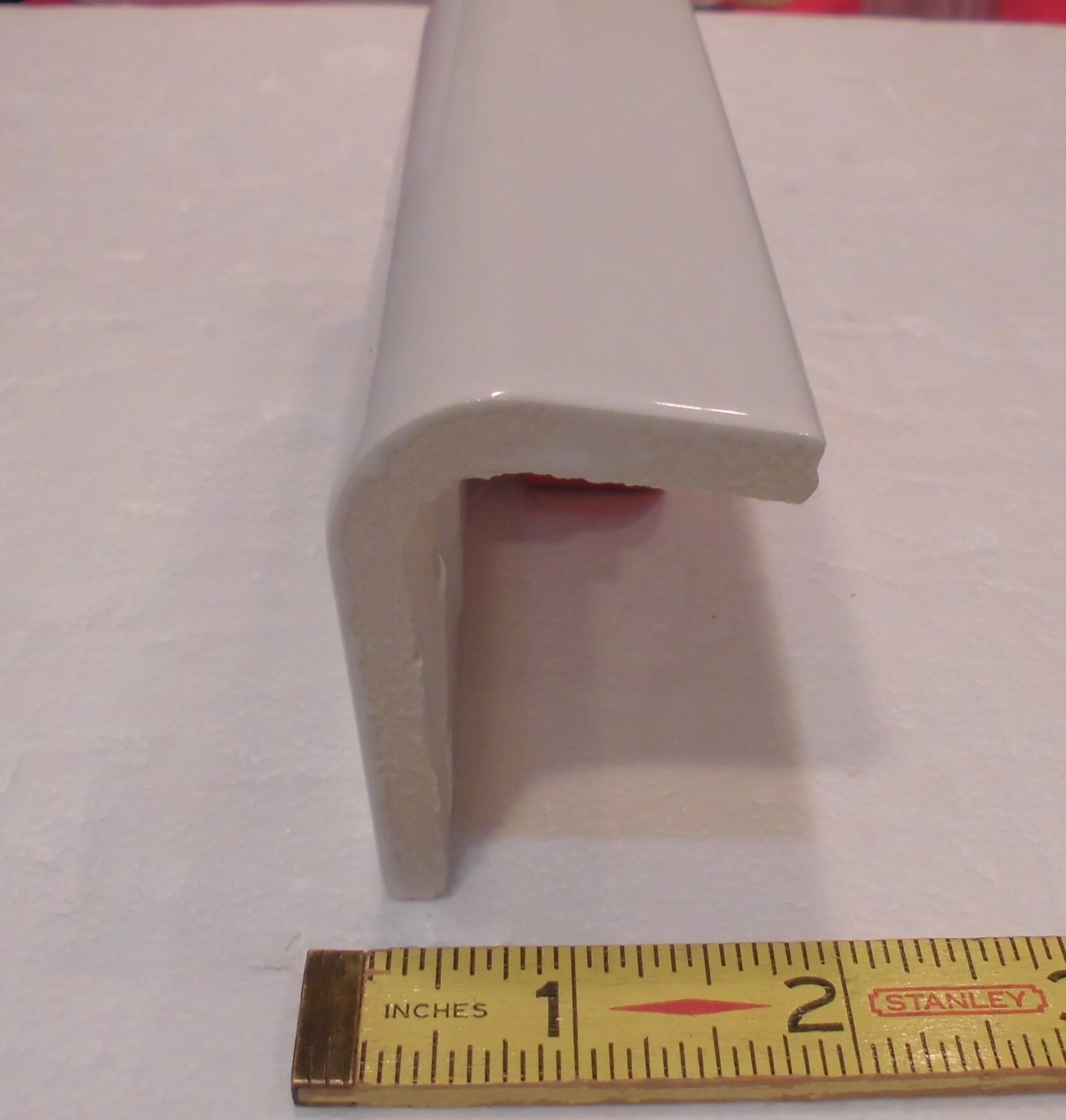 1 pc. Gloss White #U-073: V-Cap Ceramic Trim Countertop Tile: Reversable, U.S.A.
