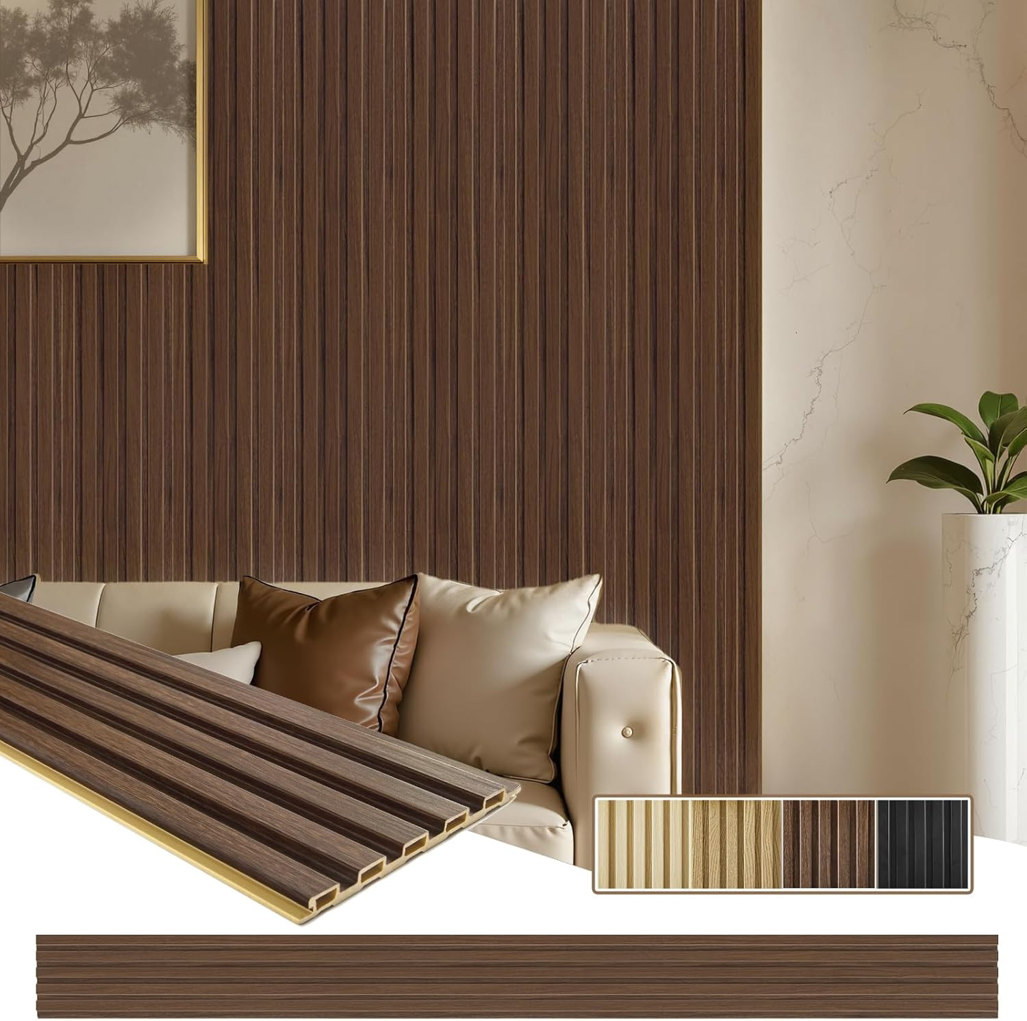 8-Pack 3D Walnut WPC Slat Wall Panels for Stylish Interior Decor