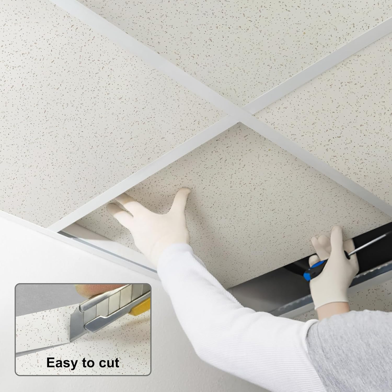 Waterproof 2×4 Ft PVC Ceiling Tiles – Fire-Rated, Washable, Pack of 10