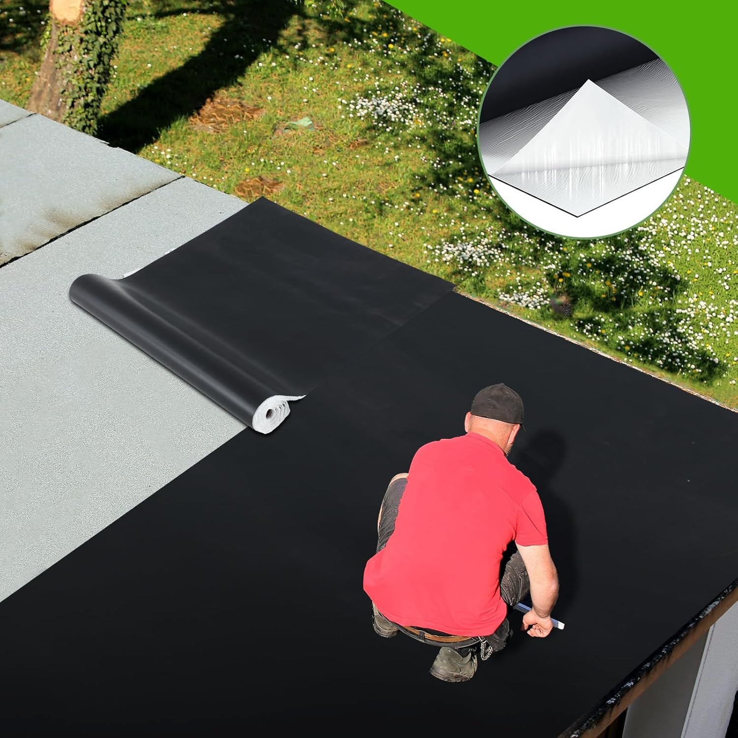 Self-Adhesive EPDM Rubber Roofing Membrane, 39″ x 15′ Waterproof Underlayment