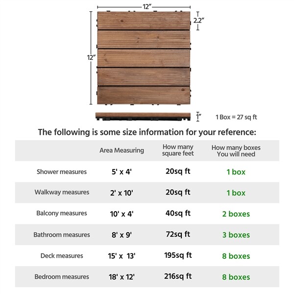 27pcs Wooden Patio Tiles Interlocking Flooring Deck Tile Outdoor Pathway 12×12”