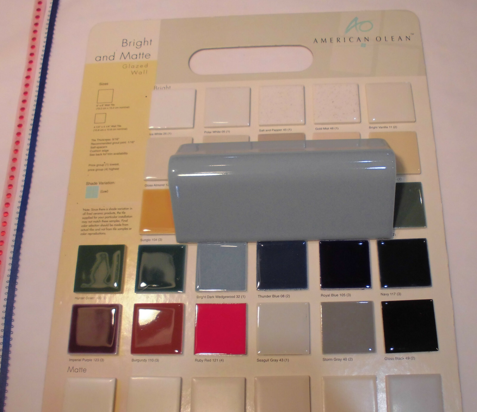 1 pc. *Bright Dark Wedgewood* V Cap Ceramic Trim Tile; Counter Top Edging; Blue