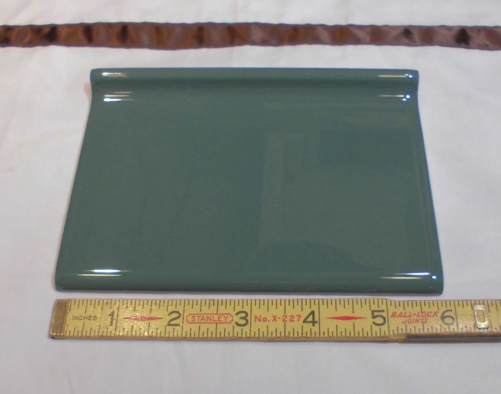 6 pcs. *Sage Green* 4” X 6” Glossy Ceramic Cove Base Tile, Bullnose Top, NEW