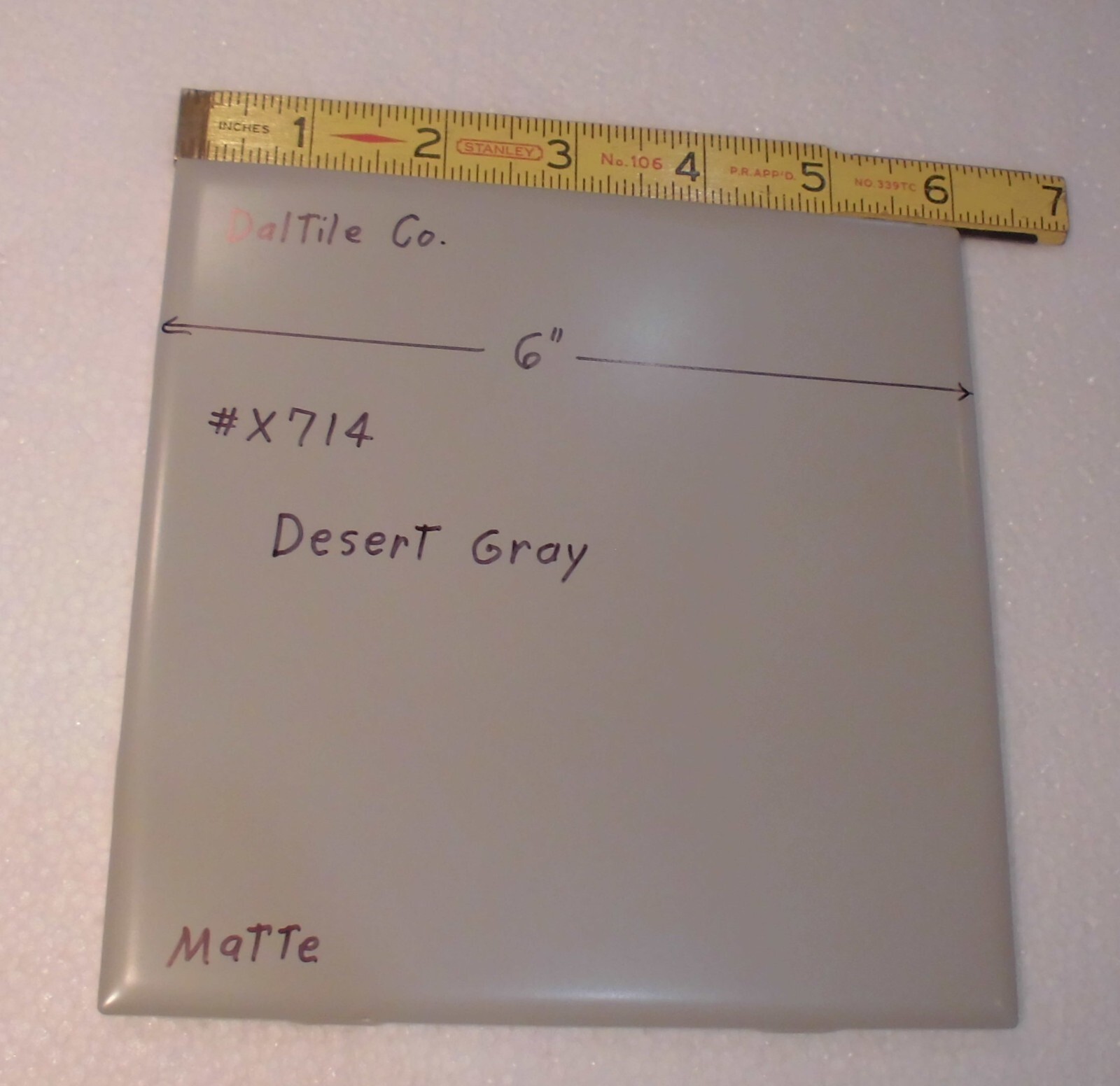 1 pc. Desert Gray: 6″ X 6″ Matte Ceramic Tile by Daltile Co. New Stock #X714