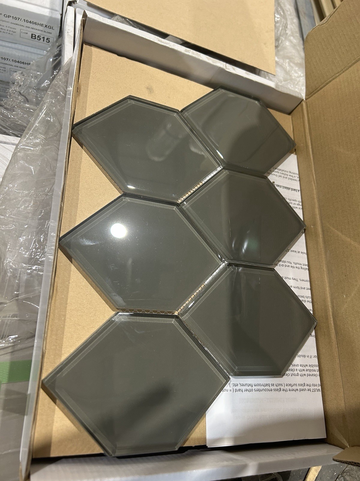 Momentum Gray Glass Mosaic Tile Sheets Hexagonal Rectangle Novelty Glossy