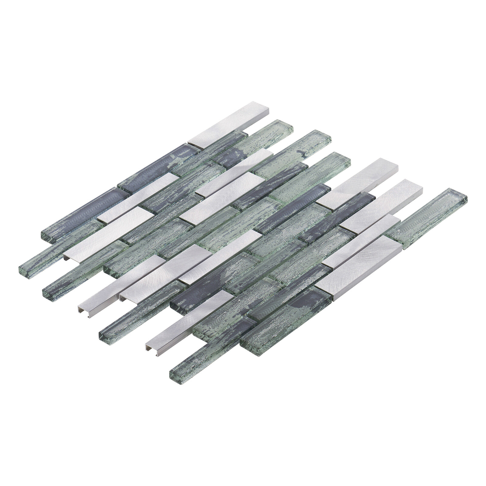 Gray Hand Brushed Infused Glass Aluminum Metallic Mosaic Tile Kitchen Backsplash