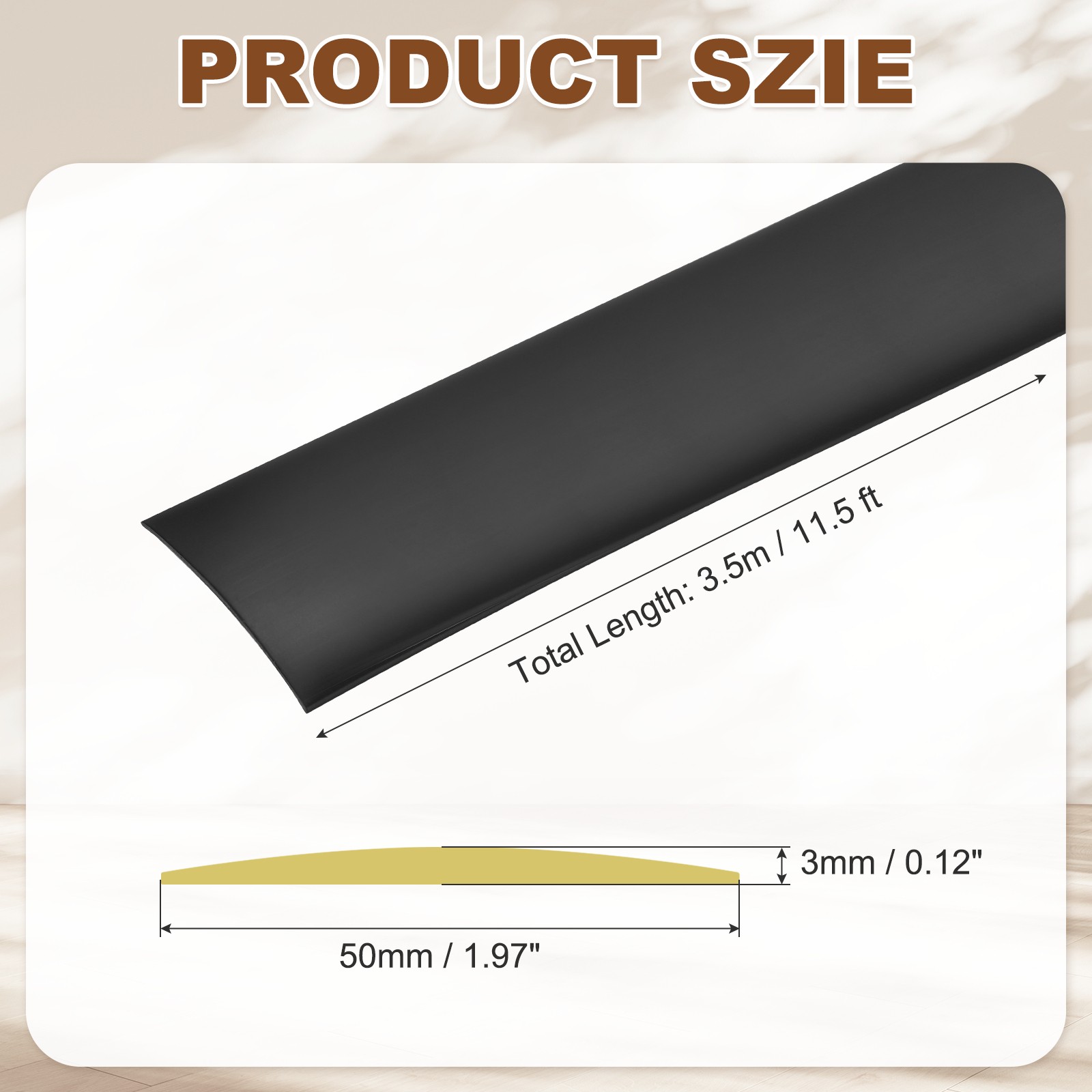 Floor Transition Strip (1.97″/ x 11.5ft) PVC Floor Strips Black