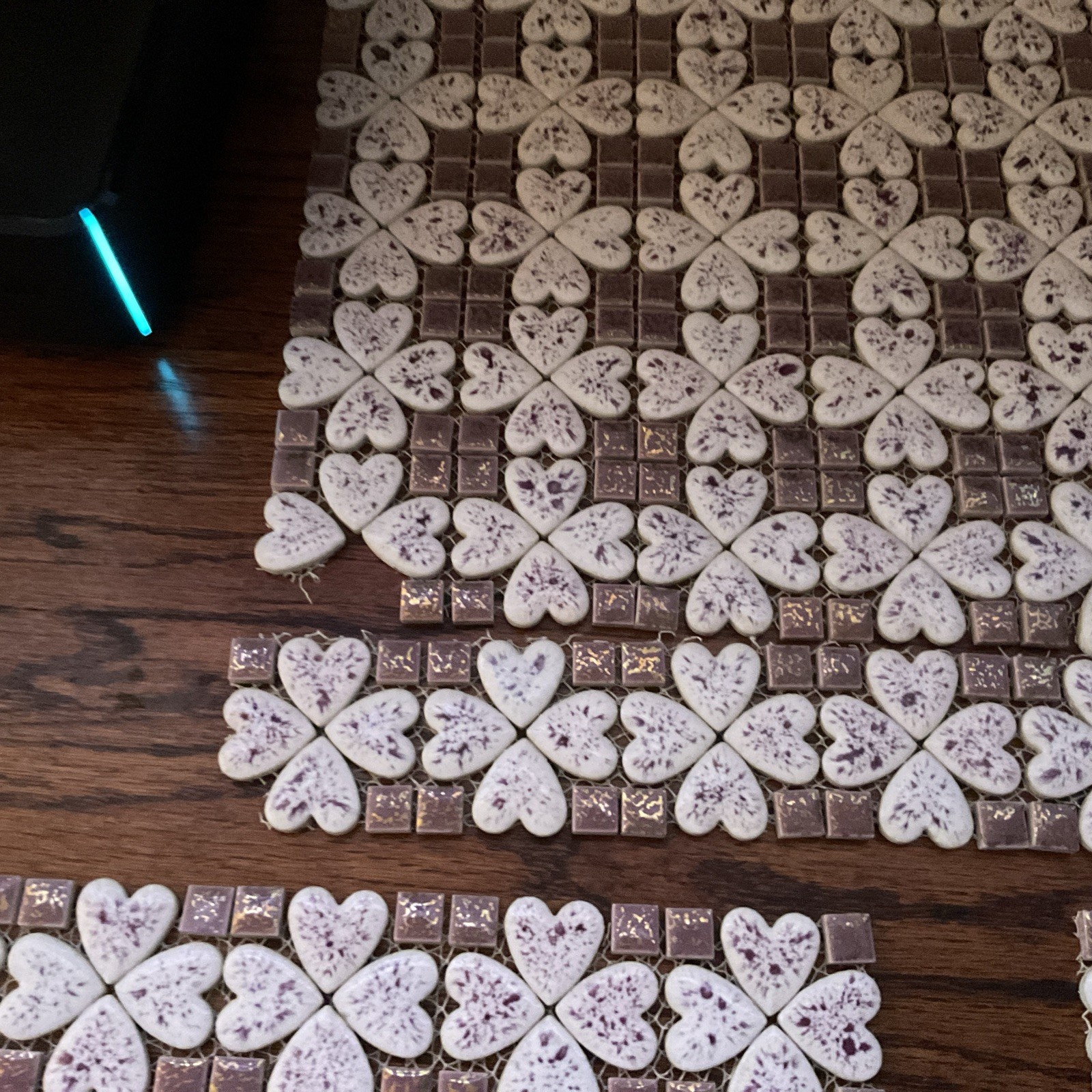 4.9 feet Vintage Japan Mosiac Tile Bath Wall PURPLE Gold Fleck Heart