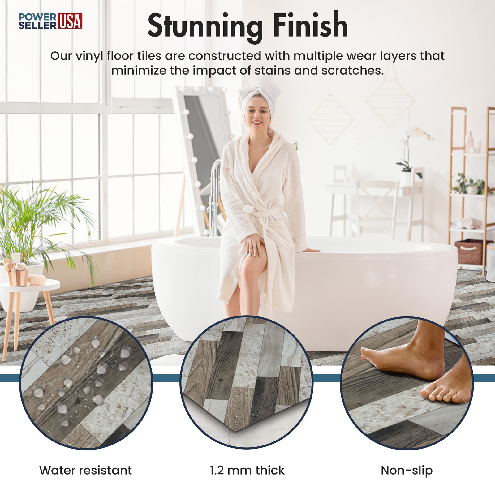 PowerSellerUSA Vinyl Self Adhesive Floor Tiles 20 PCS 12″ x 12″, Rustic Mixed